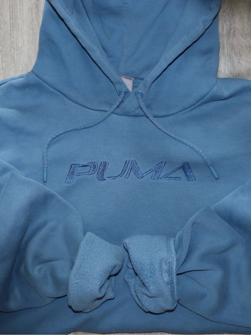 Puma Women’s Light Blue Embroidered Logo Hoodie (Size Medium)